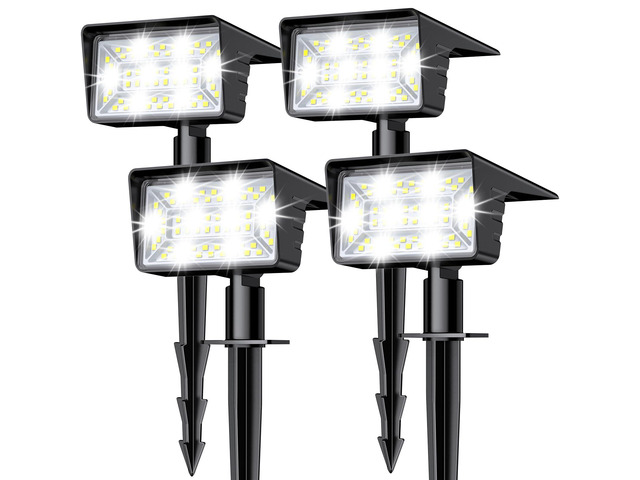 Solar Spot Lights Outdoor with 60 LED & Auto On/Off, 4 Pack Solar Lights Outdoor Waterproof IP68 with 3 Lighting Modes, 2-in-1 Solars Landscape...