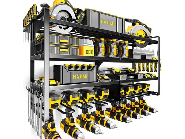 Power Tool Organizer Wall Mount,4 Layers Heavy Duty Storage Rack with 8 Drill Holder, Easy Installation, Tool Organizer Wall Mount for Garage...
