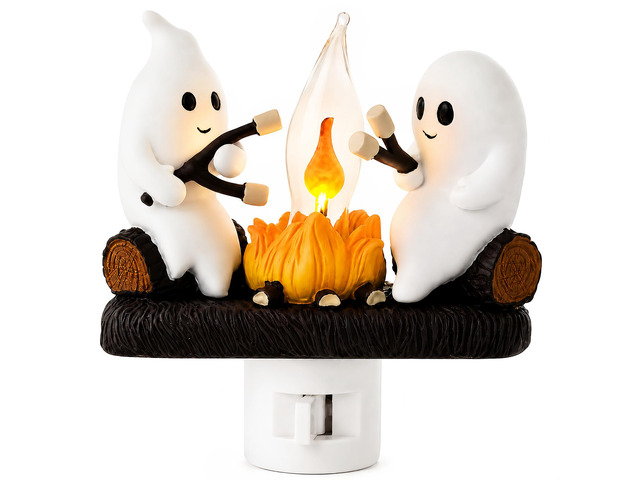 Ghost Campfire Night Light, Plug-in Wall Flickering Flame Nightlight, Halloween 3D Cute Spooky Marshmallow Ghost Decoration for Bedroom, Spooky...
