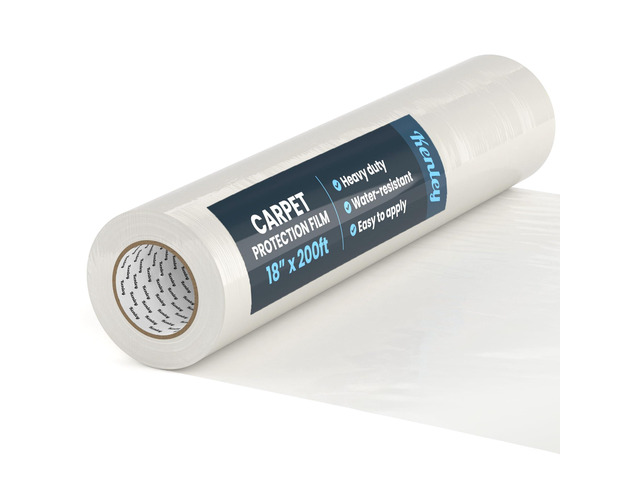 Carpet Protection Film - Self Adhesive Plastic Protector 18' x 200' Heavy Duty Shield Covering for Stairs Floor Runner Surface - Puncture & Water...