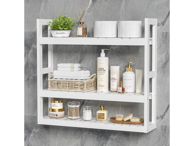 Bathroom Shelves Over Toilet Storage - 3 Tier Wall Mounted Bamboo Bathroom Shelf Organizer Multifunctional Adjustable Layer Free Standing Utility...