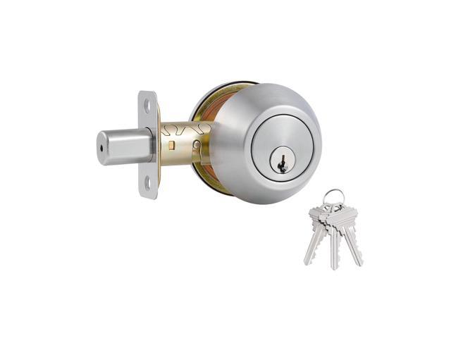 1 Side Keyed Deadbolt Lock,Single Cylinder Dead Bolt, Satin Nickel Round Exterior Keyed Front Entry Inside Door Deadbolt