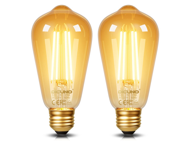 E26 Edison Bulbs 60W, 2200K Amber Warm, Amber Glass, 600LM, 2-Pack 6W LED Edison Bulb ST64, Vintage LED Light for Home, Non-Dimmable, CRI 80