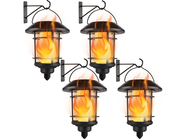4 Pack Solar Flame Wall Lanterns Outdoor, Solar Powered Wall Mounted Sconce Lights, Flickering Flame LED Light Auto On/Off Hanging Lights,...