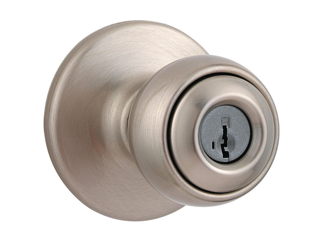 Polo Entry Door Knob with Lock and Key, Secure Keyed Handle Exterior, Front Entrance and Bedroom, Satin Nickel, Pick Resistant SmartKey Rekey...