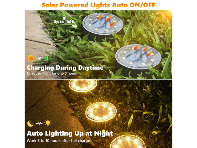 16 Pack 3.4inch Solar Ground Lights Outdoor Waterproof, Warm White 8LED Solar Powered Garden Lights Disc Landscape Pathway Lights for Patio Lawn...