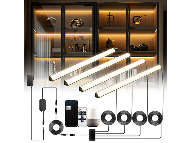 Black Shelf Lights, LED Bookcase Lighting Compatible with Alexa, WiFi Dimmable 2700K Under Shelf Lighting for Bookshelf, Display Case, Cabinets...