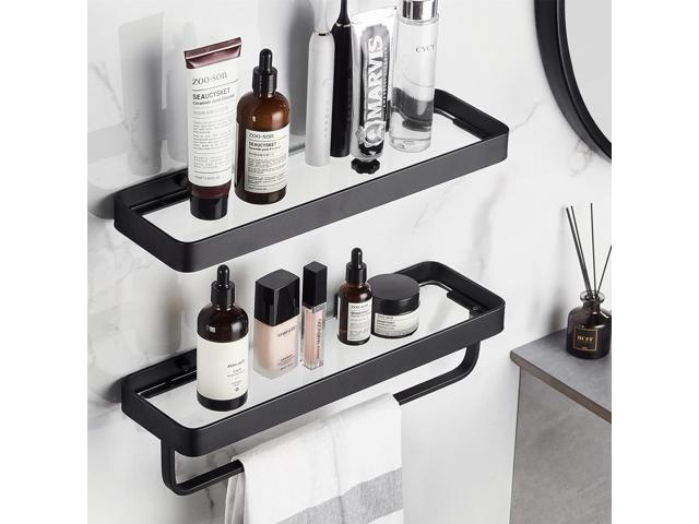 Bathroom Shelves Wall Mounted Glass Shelf for Floating Shelf Tempered Glass Shelves 2 Tier Bathroom Wall Organizer(Black)