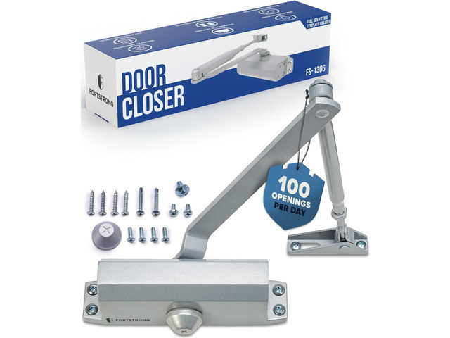 Automatic Door Closer (Silver), FS-1306 Residential Hydraulic Auto Door Closer, Grade 3 Self Closing Spring Hinge, UL Listed & ADA Soft Closers No...