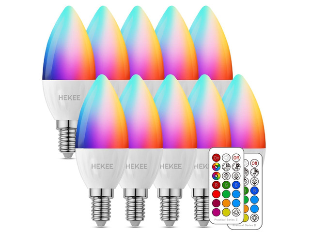 E12 Candelabra Light Bulbs, 120V Color Changing Bulb with Remote, Plug-in Only, E12 Base, 12 RGB+2700K Warm White, 40W Equiv (5W), 450LM, Timer, 2...