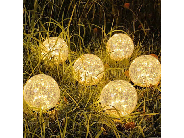 Solar Garden Lights Outdoor Waterproof, Landscape Garden Decor 6 Pack, Auto On/Off Cracked Glass Ball Light, Warm White Solar Globe Lights for...