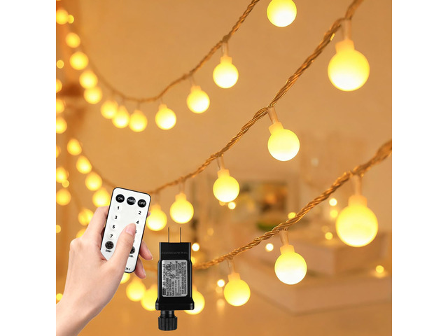 49.2ft Globe String Lights with Remote for Indoor Bedroom Warm White 100 LED Fairy Lights with Timer, 8 Modes, 16ft Extended Lead, Linkable for...