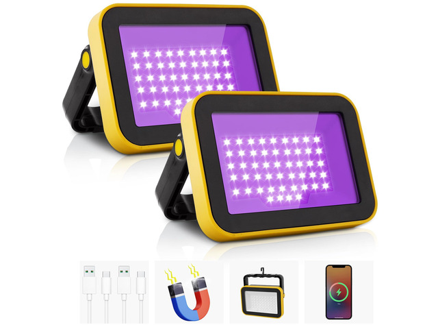 Rechargeable LED Black Light, Battery Powered Portable Blacklight, 400nm LED Flood Light Black Lights, Neon Glow Party, Blacklight Catfishing,...
