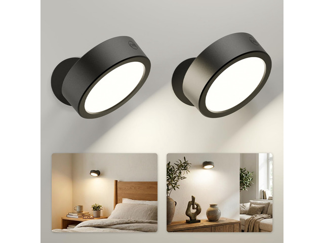 LED Wall Mounted Light, 3000mAh Rechargeable Cordless Wall Sconce, Dimmable with Remote & Touch Control, 3 Color Temps, 360° Rotatable for Bedroom,...