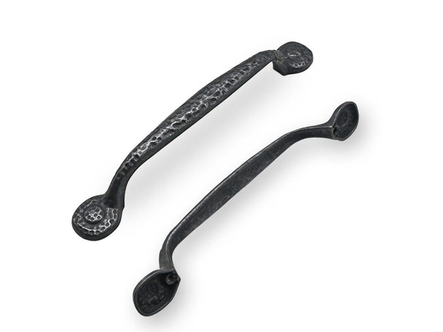 10 Pack Rustic Black Hammered Cabinet Pulls - Vintage Kitchen Cabinet Hardware, 5 Inch (128mm) Hole Center