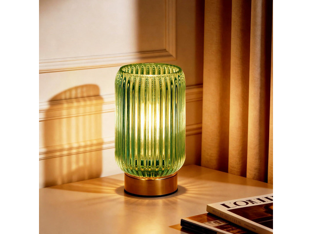Cordless Lamp, Battery Operated Lamp with Timer, Green Glass Lampshade, Small Table Lamps for Area No Plug, Decorative Led Light for Bedroom Living...