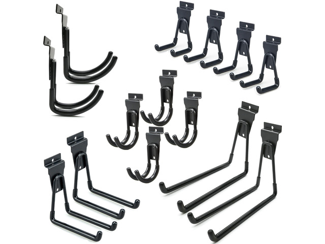 Slatwall Hooks 14 Pack, Heavy Duty Garage Wall Organizer, Multi-Size Hanging Hooks Compatible with Proslat, StoreWALL and HandiWall