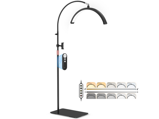 Half Moon Light for Lash Tech, Flexible Lash Lamp with Phone Holder for Eyelash Nail Art Tattoos Skincare, LED Floor Lamp Esthetician Light with 5...