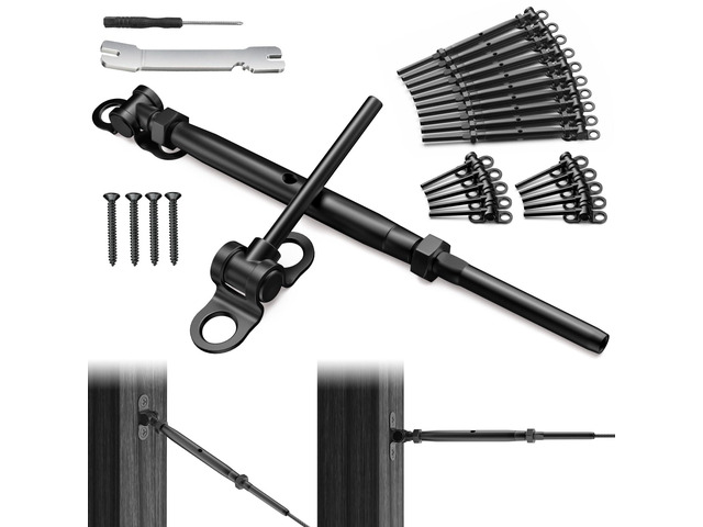 10 Pair 1/8' Black Cable Railing Kit Swage Toggle Turnbuckle Hardware Adjustable Angle T316 Stainless Steel Cable Railing Kits for 2'x2', 4'x4'...