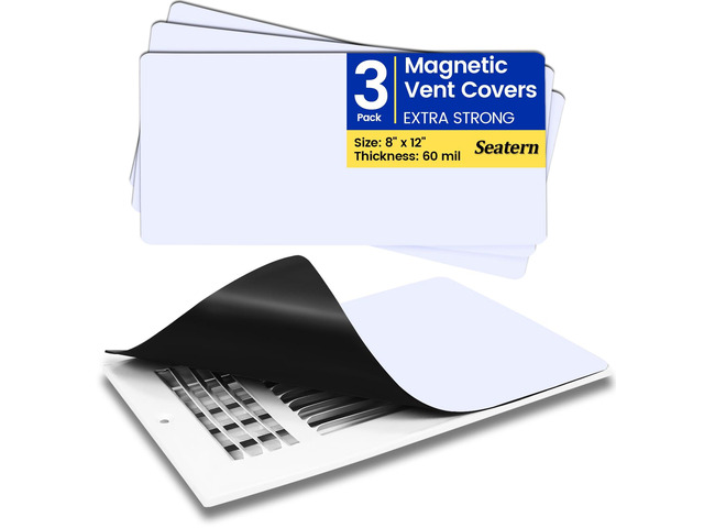 Magnetic Vent Covers, Extra Strong Magnets, White 8' x 12' (3 Pack) Ultra Thick 60mil, Complete Seal, Air Vent Covers for Home Floor, Ceiling, Wall...