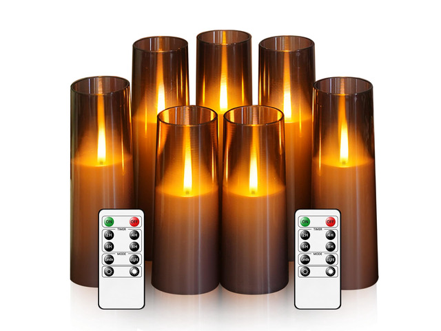 Flameless LED Candles Upgraded Realistic Flickering Flame,7Pcs Battery Operated Candles with Remote Timers,LED Pillar Candles for Home...