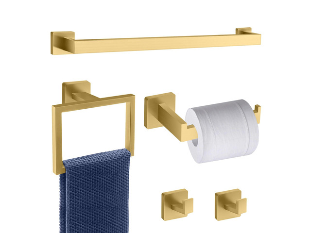 5 Piece Gold Towel Bar Set Bathroom Hardware Set Gold Bathroom Accessories Set with 2 Towel Hook, Stainless Steel Wall Mounted Bathroom Towel Rack...