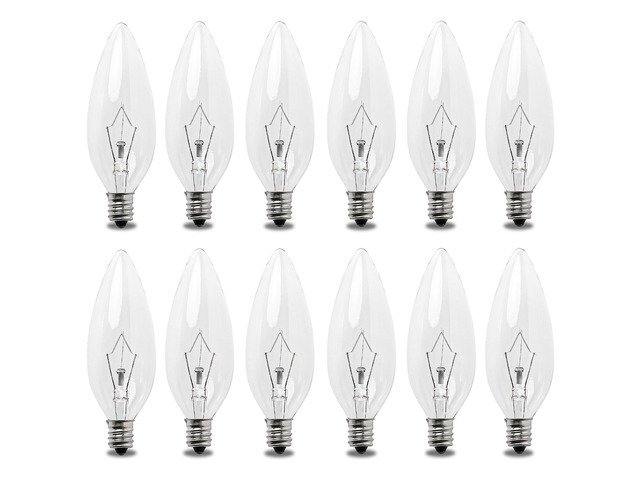 12 Pack 60W 120V E12 Base B10 CTC Incandescent Light Bulbs, Warm White 2700K, Transparent Candle Light Bulbs Perfect for Chandeliers, Ceiling Fan...