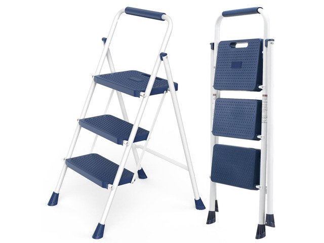 3 Step Ladder, 800lbs Foldable Step Stool with Anti-Slip Pedal Portable Heavy Duty Stepping Stool with Sturdy Steel Ladder & Comfortable...