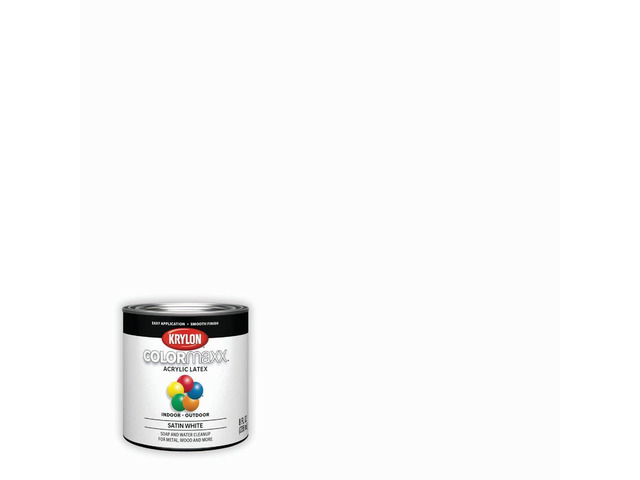 K05615007 COLORmaxx Acrylic Latex Brush On Paint for Indoor/Outdoor Use, Â½ Pint, Satin White