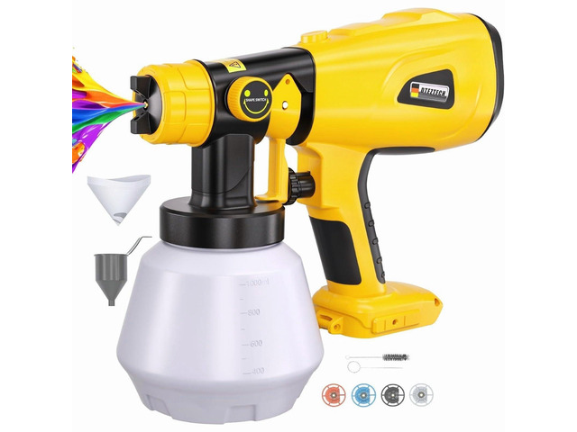 Paint Sprayer for Dewalt 20V Battery(Battery Not Included), 200W HVLP Cordless Handheld Spray Gun Brushless Motor, with Copper Nozzle, Adjustable...