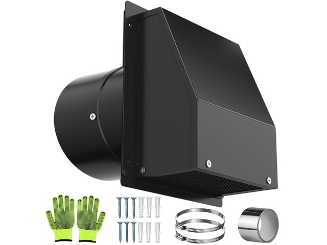4 Inch Dryer Vent Cover, Hooded Wall Vent with Screen and Damper Galvanized Steel Vent Covers for Wall Black Air Exhaust Duct Outlet Cap Kit for...