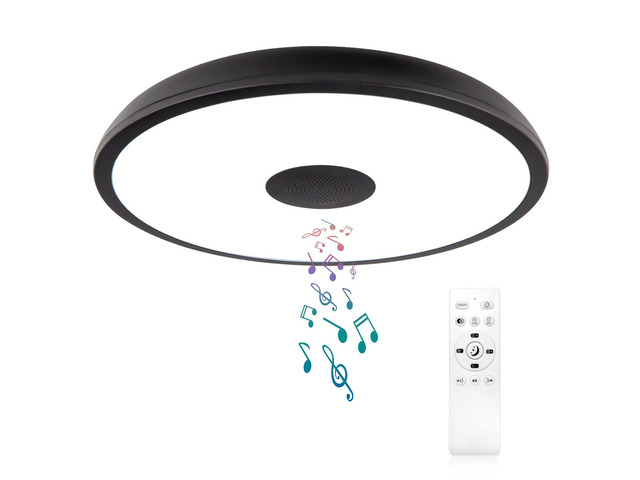 Black Waterproof LED Flush Mount Ceiling Light Fixture,with Bluetooth Speaker,11 Inch,18 watt,Dimmable Music Lamp,RGB Color Changing Light with...