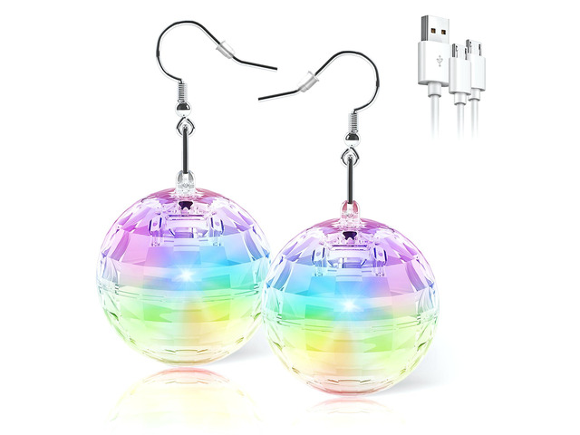 Disco Ball Earrings 16 Light Modes Rechargeable Light up Earrings LED Earrings Ball for Women Disco Party Dance Accessories