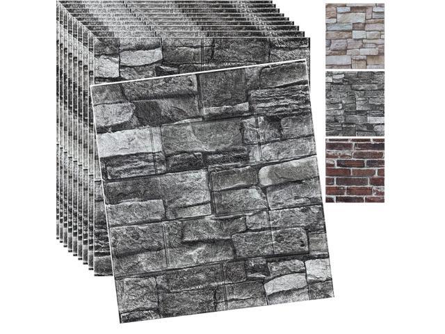 20PCS 3D Wall Panels Peel and Stick 3D Brick Wallpaper Peel and Stick Faux Stone Wall Panel Foam Brick Self-Adhesive Wallpaper (Black 20pcs)
