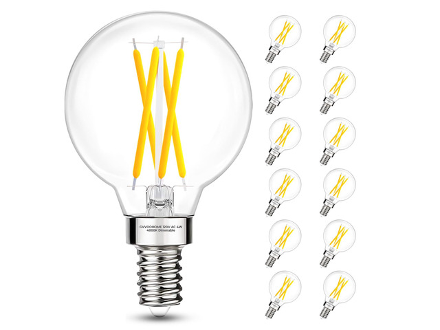 E12 Candelabra G16.5 Globe LED Bulb, 4W 400LM, 40W Equivalent Dimmable 4000K Neutral White, E12 Globe Round Light Bulbs, Ceiling Fan,...