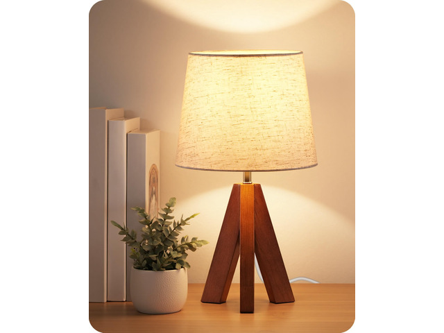 Tripod Table Lamp, 14.6 Inch Small Bedside Lamp with Beige Linen Shade, Modern Nightstand Lamp for Bedroom, Kids Room, Living Room, Nursery,...