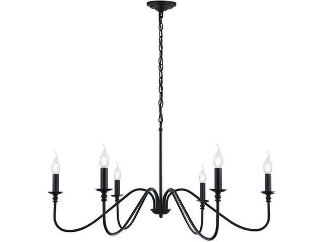 Black Chandelier, 6-Light Farmhouse Chandelier for Dining Room Rustic iron candelabra with adjustable 47.24' chain. Fits sloped ceilings,...