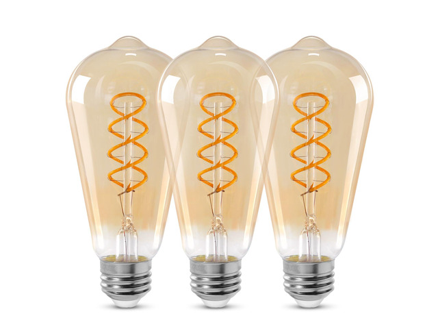 ST64 LED E26 Vintage Edison Light Bulbs, Light Amber Glass, Dimmable, 4W(40W Equivalent) 300 Lumens, 2500K Warm White, Spiral Filaments Design,...
