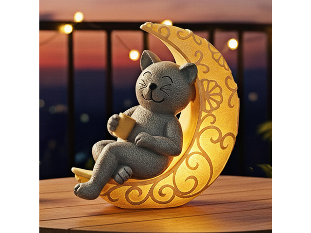 Solar Cat Statue Decor, Moon Cat Figurines for Patio Balcony Yard Decorations, I Love You to the Moon and Back Birthday Housewarming Gifts for...