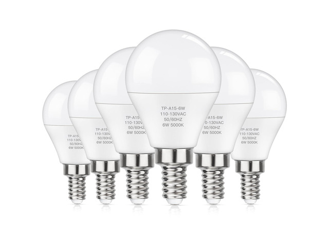 E12 LED 60W Equivalent Daylight White 5000K Ceiling Fan Bulbs, 600LM CRI 85+ Candelabra Bulbs Small Base, 6W Non-Dimmable, Pack of 6