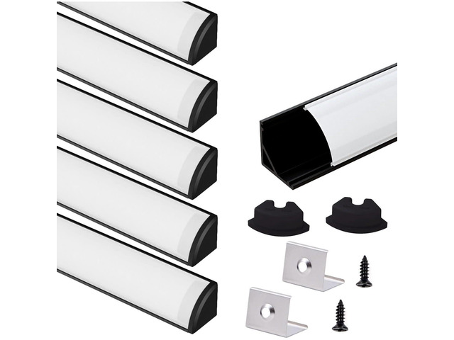 6Pack 3.3 ft Black LED Aluminum Channel with Milky White Cover V Shape 16x16mm, Led Strip Light Track with Accessories for Led Strip Lights in Home...