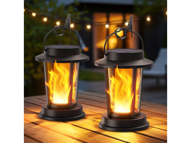 Solar Lanterns Outdoor Waterproof, Upgraded Flickering Flame Solar Lights Outdoor, Solar Powered Lanterns Decorative, Hanging Solar Lantern for...