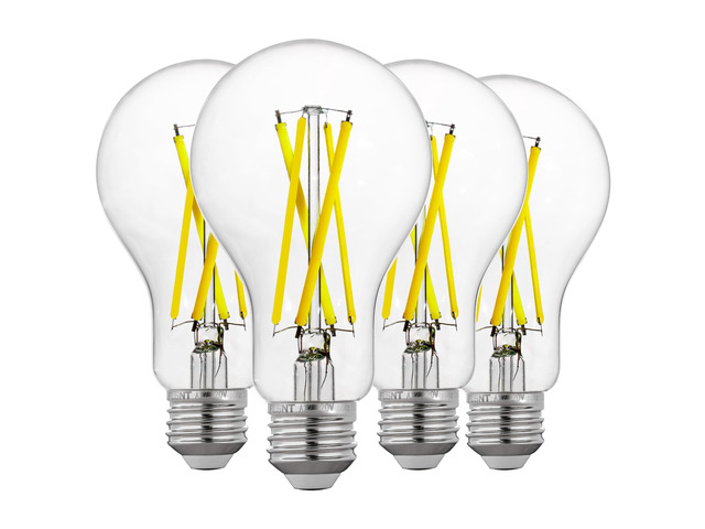100W Eqv Dimmable A21 LED Bulbs, 1600LM, 5000K Daylight, E26, 4 Pack 12W, CRI90, clear glass, instant on, no flicker, for table lamps, kitchen,...