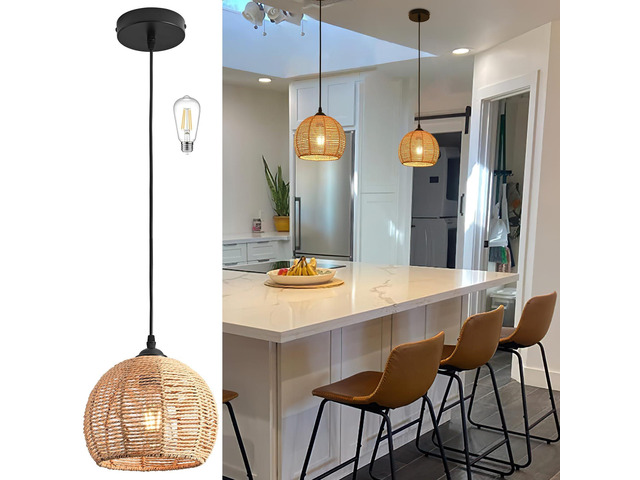 Mini Hemp Rope Woven Pendant Light Woven Light Fixture Boho Chandelier Light Fixture Wicker Pendant Light Rattan Light Pendant Dome Wicker...