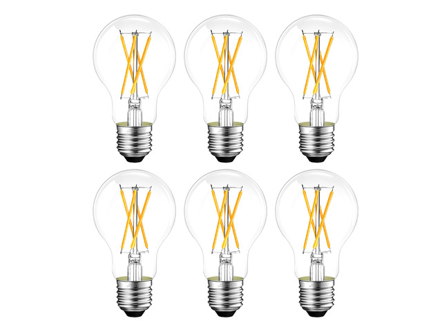 Dimmable A19 E26 LED Bulb 60 watt Equivalent, Clear Light Bulbs 2700K Soft White Vintage Edison Bulbs for Bathroom, Ceiling Fan, 90+CRI, 600LM, 6 Pack