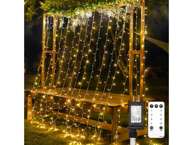 Curtain Lights for Bedroom Backdrop 300 LED Plug in 9.8x9.8ft Linkable up to 4 Sets,Plug-in Remote, Dimmable, Timer, 8 Modes, Indoor Outdoor...
