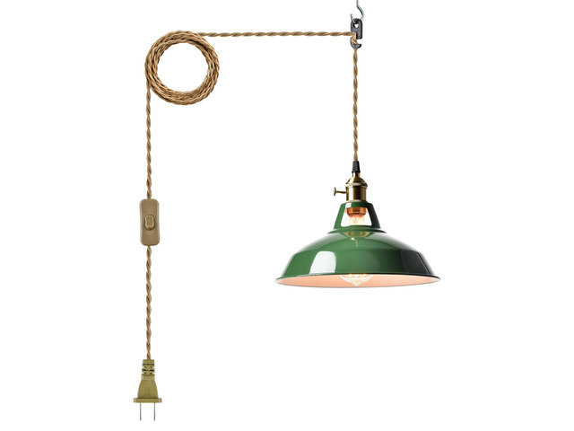 Modern Green Plug-in Pendant Light Macaron Kitchen Hanging Swag Lamp 10.06'W Metal Barn Shade with On-Off Switch Plug Cord Light for Bedroom Foyer...