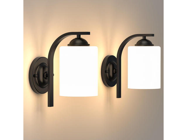 2-Pack Wall Sconces for Bedroom and Bathroom, Matte Black Farmhouse Wall Light Fixtures with Glass Shade, Modern Vanity Wall Lamps for Living Room,...