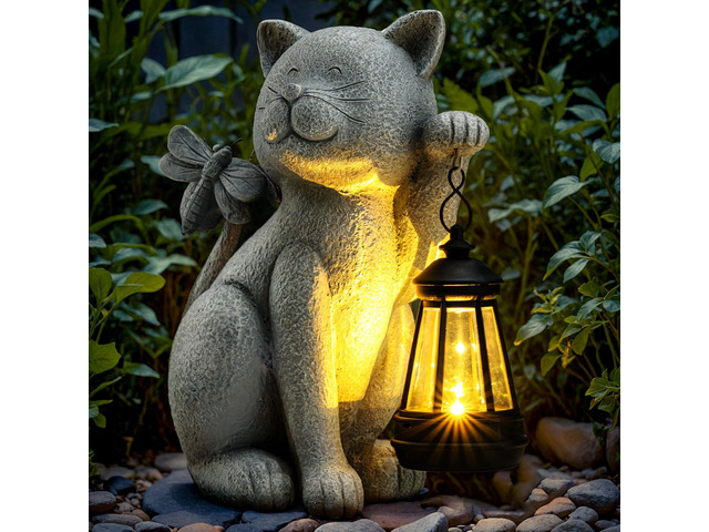 Solar Garden Outdoor Statues Cat with Solar Lantern,Outdoor Cat Figurines Decorations,Lawn Home Decor for Patio, Balcony, Yard Ornament,Unique...