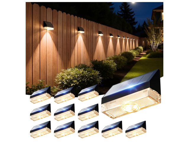 Solar Fence Lights 12 Pack, Fence Post Solar Lights Outdoor Waterproof with Warm White LED Spot Lens, Solar Deck Lights for Outside Wall, Deck,...
